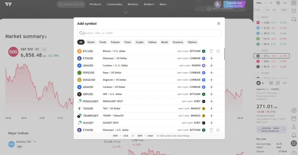 ساخت واچ لیست تریدیگ ویو
